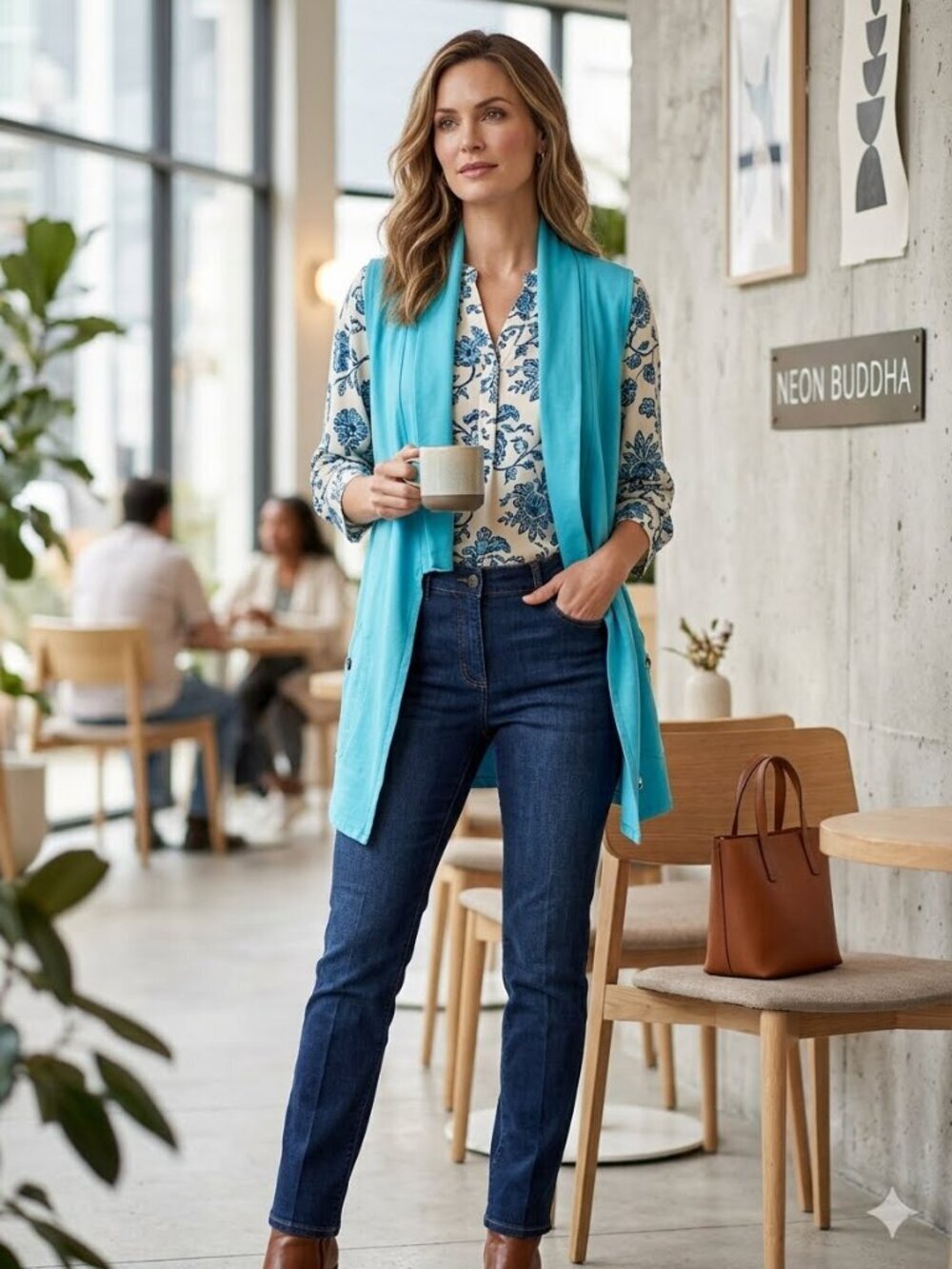 Neon Buddha Women's Size M Blue Sleeveless Embroidered Cardigan Vest Lagenlook
